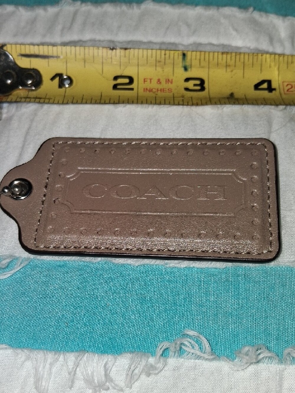 Coach Taupe Leather Key & Card Tag with Ball Chain - Picture 5 of 7